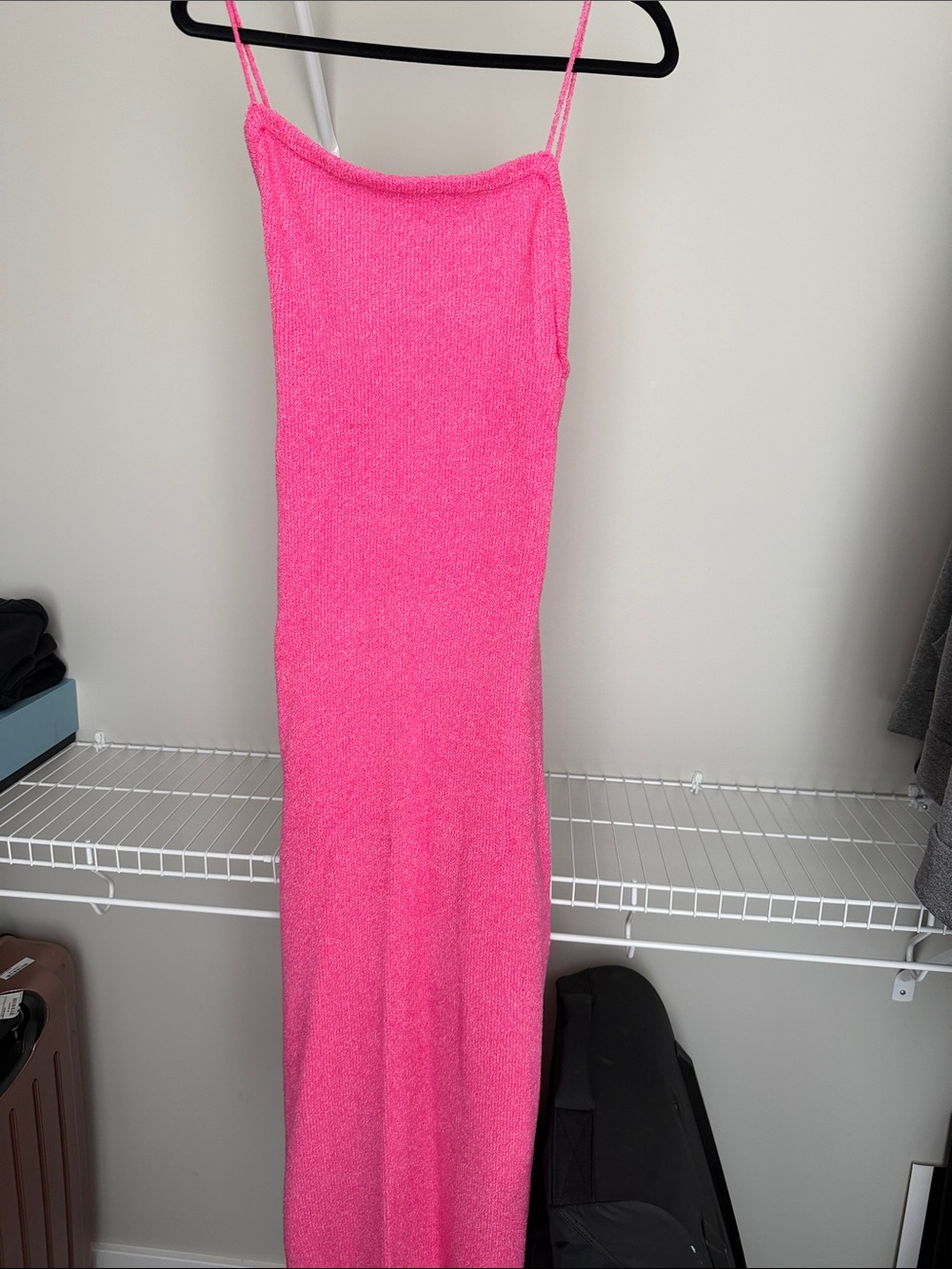Hot Pink Sleeveless Knit Midi Dress